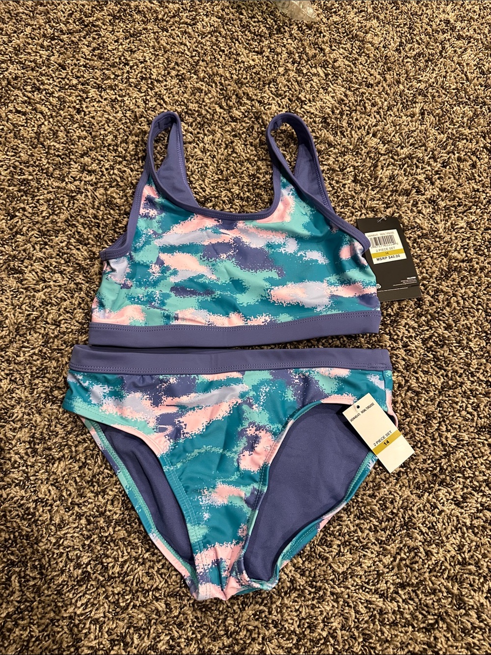Under Armour Girls Teal, Purple & Pink Two-Piece Swim Bikini